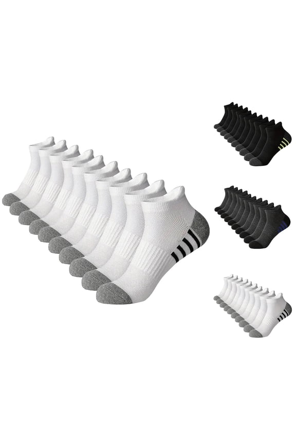 5 Pairs Mens Crew Socks Cushioned Ankle Socks Low Cut Stretched Breathable Soft Comfortable Socks for Travel Hiking and Running