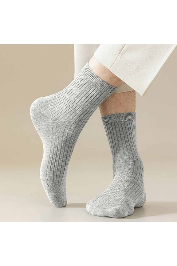 5 Pairs Mens Dress Socks Lightweight Cushioned Crew Socks Mid Calf Stretched Breathable Winter Warm Knit Socks for Travel Hiking and Running