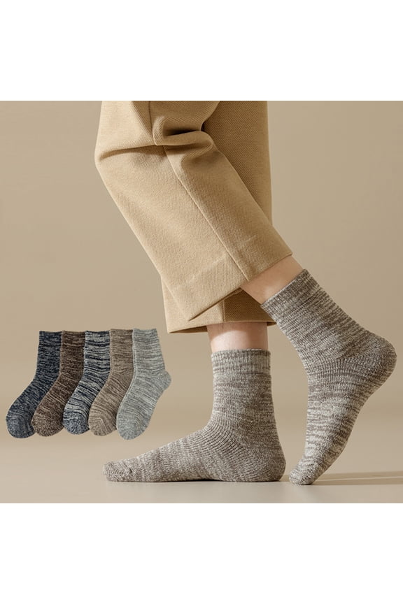 5 Pairs Mens Dress Socks Lightweight Cushioned Crew Socks Mid Calf Stretched Breathable Winter Warm Knit Socks for Travel Hiking and Running