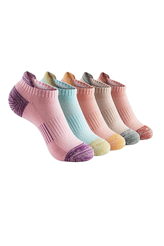 5 Pairs Womens Crew Socks Thick Thermal Cushioned Ankle Socks Short Low Cut Stretched Breathable Athletic Socks for Travel Hiking and Running