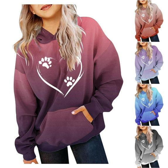 Riecok Girls Hoodie Long Sleeve With Pockets Crewneck Fashion Hoodie Oversized Love Pattern Kids Warm Winter Hoodies Pullover Hooded Sweatshirt Purple 7 T