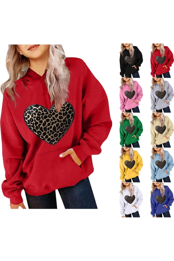 Kids Crop Tops Long Sleeve With Pockets Round Neck Soft Casual Love Pattern Hoodies for Boys Athletic Tops Blouse Tee Spring Clothes Black 3 T