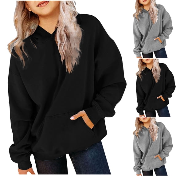 Riecok Kids Hoody for Girl Long Sleeve With Pockets Crewneck Soft Oversized Comfy Hoodies for Boys Athletic Tops Blouse Tee Spring Clothes Gray 9 T