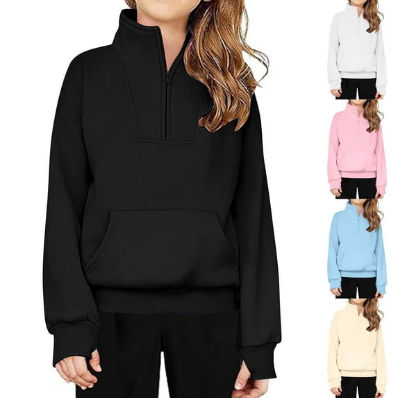 Riecok Kids Boys Girls Sweatshirts High Neck With Pockets Half Zip Sweatshirt Baby Boy Long Sleeve Warm Casual Solid Color Pullover Toddler Oversized Khaki 120