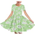 thumbnail image 1 of Riecok 6 - 15 Year - Old Girls' Summer Round - Neck Short - Sleeve Floral - Element Dress with Waist - Gathering, Pocket and Layered Look Green 5-6 Years, 1 of 4