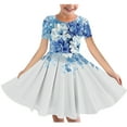 thumbnail image 1 of Riecok 6 - 15 Year - Old Girls' Summer Round - Neck Short - Sleeve Floral - Element Dress with Waist - Gathering, Pocket and Layered Look Multicolor 13-14 Years, 1 of 4