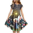 thumbnail image 1 of Riecok 6 - 15 Years Old Girls' Summer Short - Sleeved Round - Neck Easter - Printed Waist - Gathering Pocket Tiered Dress Multicolor 12-13 Years, 1 of 5
