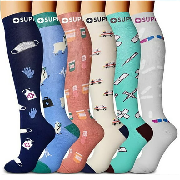 Riecok 6 Pairs Compression Socks for Women Thigh High Lightweight Cushioned Crew Socks Knee High Stretched Winter Warm Socks for Cold Weather