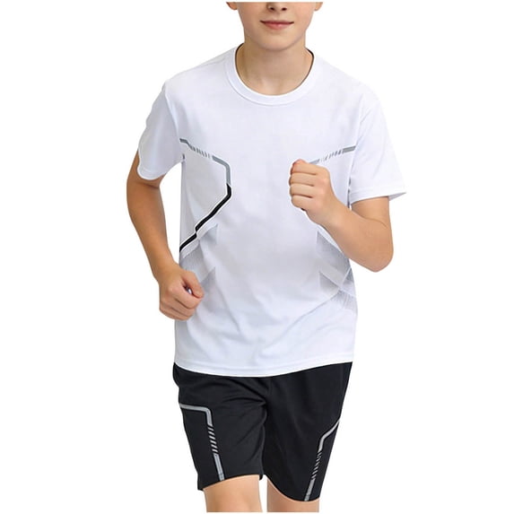 Riecok Sport Outfit Set Kids Breathable Short Sleeve T Shirt Shorts Mesh 2 Piece Short Sets Jogging Tracksuit