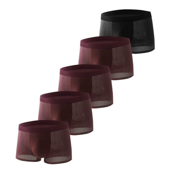 Riecok Athletic Mens Briefs Underwear Mid-Rise Stretch Breathable Soft Comfortable Tagless Plat Brifes 5PC Wine L