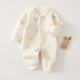 thumbnail image 1 of Riecok Baby Boy Cotton Romper Button up Front Long Sleeve Cute Print Comfortable Romper Jumpsuit for Infant ﻿ White 18-24 Months, 1 of 2