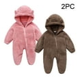 thumbnail image 1 of Riecok Baby Boy Girls Winter Warm Rompers Fleece Thick Jumpsuit Cute Bear Ears Hooded Solid Footed Sleepers Infant Onesies Coffee 9 Months, 1 of 8