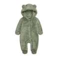 thumbnail image 1 of Riecok Baby Boy Girls Winter Warm Rompers Fleece Thick Jumpsuit Cute Bear Ears Hooded Solid Footed Sleepers Infant Onesies Green 6 Months, 1 of 5