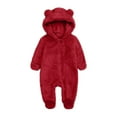 thumbnail image 1 of Riecok Baby Boy Girls Winter Warm Rompers Fleece Thick Jumpsuit Cute Bear Ears Hooded Solid Footed Sleepers Infant Onesies Red 12 Months, 1 of 4