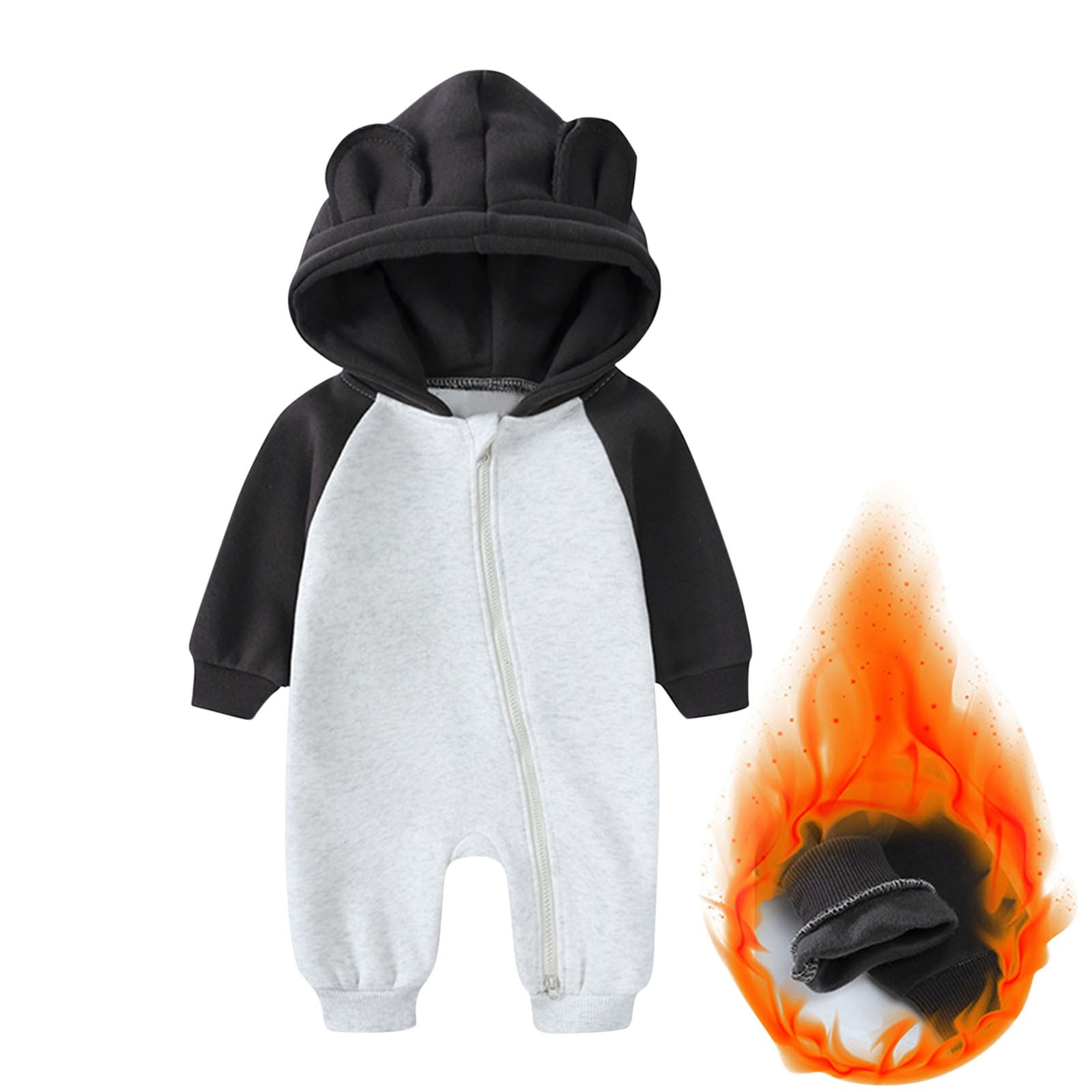 Riecok Baby Boy Girls Winter Warm Rompers Fleece Thick Onesie Cute Bear Ears Hooded Winter Infant Clothes Black 6 Months