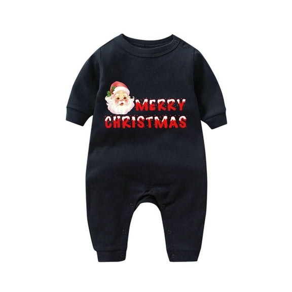 Riecok Baby Cotton Bodysuits Round Neck Long Sleeve Christmas Print Soft Breathable Jumpsuit Toddler Clothes Black 3 Months