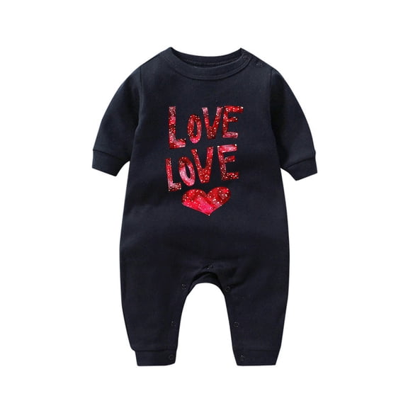 Riecok Baby Cotton Bodysuits Valentine's Day Long Sleeve Heart Print Soft Breathable Jumpsuit Toddler Clothes Black 12 Months