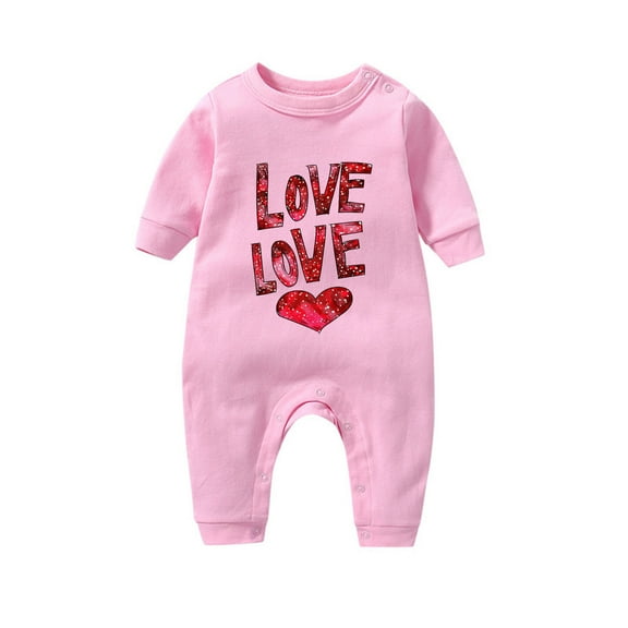 Riecok Baby Cotton Bodysuits Valentine's Day Long Sleeve Heart Print Soft Breathable Jumpsuit Toddler Clothes Pink 3 Months