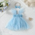 thumbnail image 1 of Riecok Baby Girl Summer Princess Romper Dress Headband Set Flutter Sleeve Sequin Smocked Ruffles 0-18 Months Blue 3 M, 1 of 8