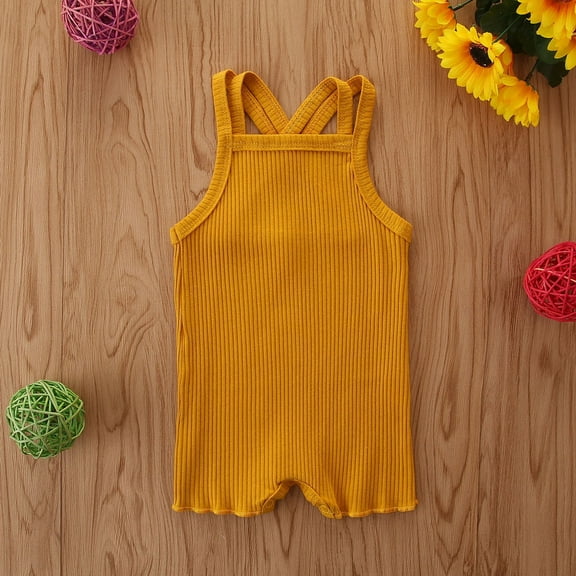 Riecok Baby Infant Toddler Cotton Ribbed Sleeveless Bodysuit Romper Onesie Solid Color Snap Crotch Summer Clothes 3M-2Y Yellow 6 M