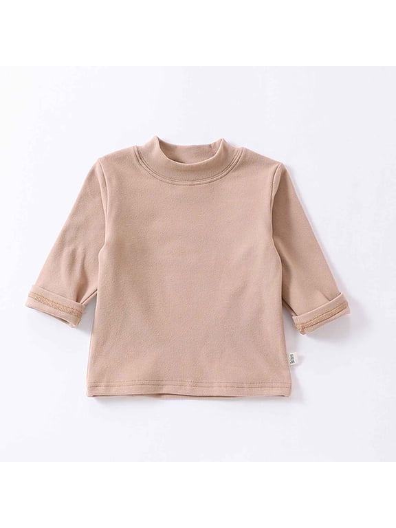 Baby Spring Boy And Girl Long-sleeved Half-turtle Collar German Velvet Bottoming Shirt Thermal Underwear Round Neck Bodysuit Easy to Put on and Take Off Cute Patterns Solid Print Brown 110
