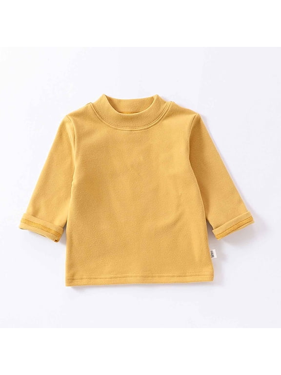 Baby Spring Boy And Girl Long-sleeved Half-turtle Collar German Velvet Bottoming Shirt Thermal Underwear Round Neck Bodysuit Easy to Put on and Take Off Cute Patterns Solid Print Yellow 110