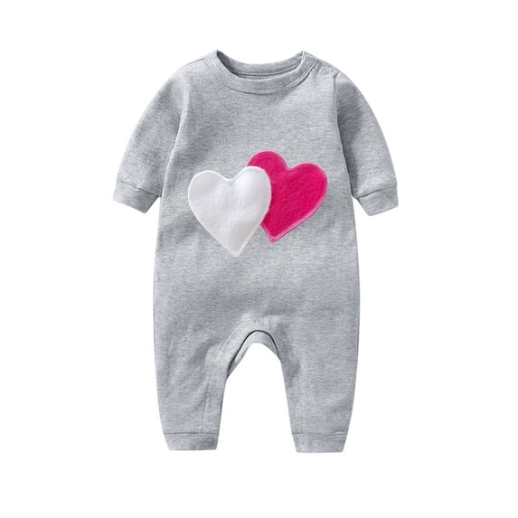 Riecok Baby Unisex Jumpsuit Valentine's Day Long Sleeve Heart Print Soft Breathable Jumpsuit Toddler Clothes Gray 12 Months