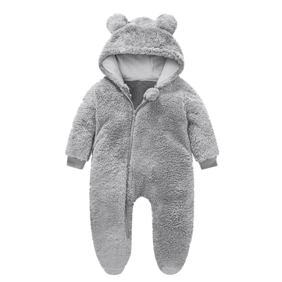 Riecok Baby Winter Clothes Bear Ear Hooded Fleece Thick Zipper Rompers Winter Warm Footies Jumpsuits for Infant Boys Girls