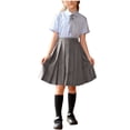 thumbnail image 1 of Riecok Back to School Outfits for Girls Collared Short Sleeve Button down Shirts with Tie and Skirt 3 Piece Dress Set, 1 of 7