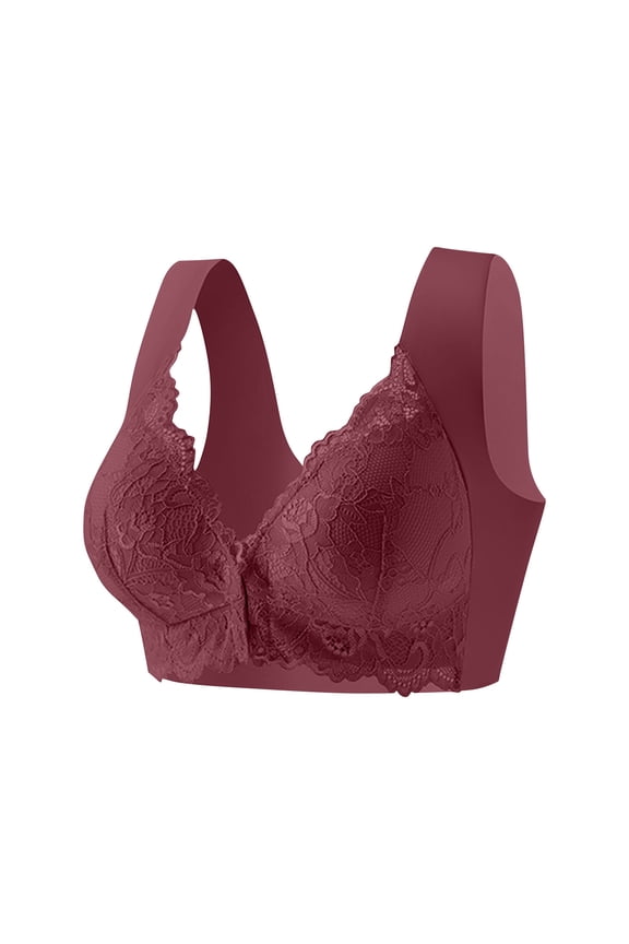 Balconette Bras for Women Plus Size Lace Seamless Front Closure Wireless Bras with Support Push up Workout Yoga Bras
