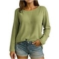 thumbnail image 1 of Riecok Basic Shirts for Women Round Neck Pullover Tops Solid Color Long Sleeve Blouses Baggy Cozy Clothes, 1 of 3