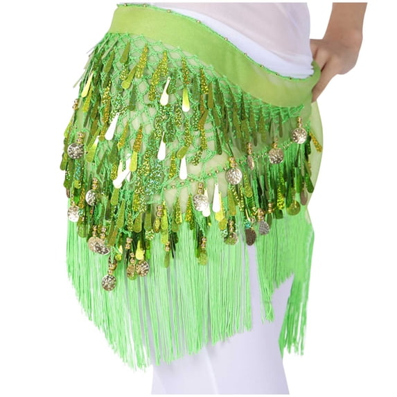 Riecok Belly Dance Hip Scarf Wrap Fringe Skirt Hollow out Lightweight Cocktail Party Performance Skirt Green Free Size