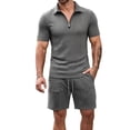 thumbnail image 1 of Riecok Big and Tall Short Sets 2 Piece Lounge Sets Collared Short Sleeve Zip Tops and Drawstring Shorts Loose Outfits Dark Gray L, 1 of 8