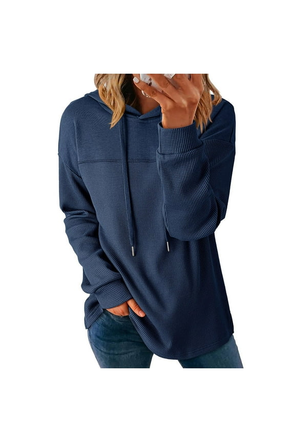 Blouses for Women Hooded Drawstring Tops Solid Color Lightweight Long Sleeve Blouses Casual Trendy Clothes