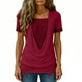 thumbnail image 1 of Riecok Blouses for Women Short Sleeve Crewneck Pullover Solid Fake Two Piece Tunic Tops Trendy Blouses, 1 of 8