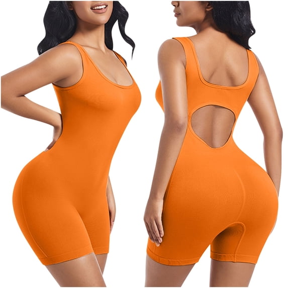 Riecok Bodysuit Romper for Women Seamless Stretchy Sleeveless Jumpsuits Solid Spaghetti Strap Workout Yoga Shapewear