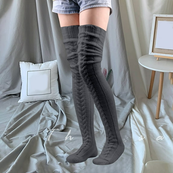 Riecok Boot Socks for Women Lightweight Cushioned Crew Pile up Socks Knee High Stretched Winter Warm Socks for Cold Weather