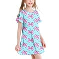 thumbnail image 1 of Riecok Bow Dress for Girls Crewneck Ruffle Short Sleeve Mini Dresses Cute Print Trendy Vacation Outfits, 1 of 5