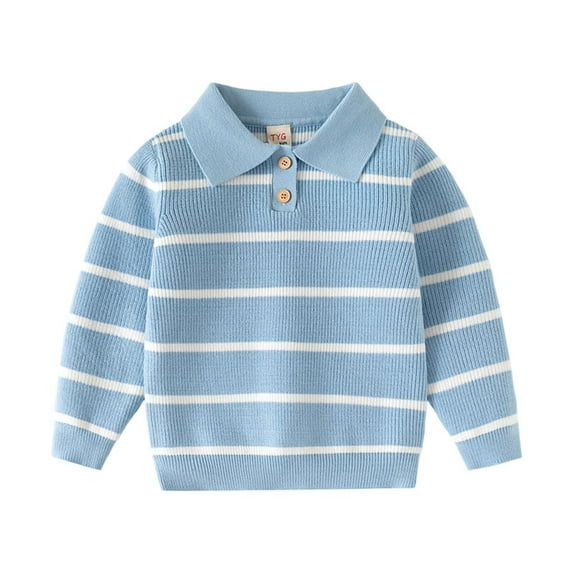 Riecok Boys Collar Sweater Striped Button up Blouse Knitted Long Sleeve Breathable Trendy Pullover Tops