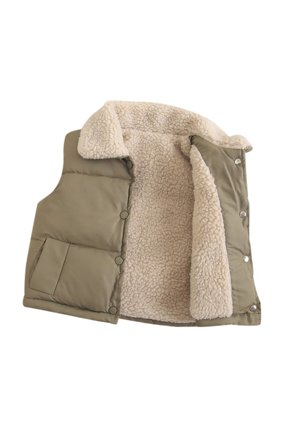 Boys Girls Down Vest Lapel Neck Zip up Sleeveless Jackets Solid Thick Waistcoat Winter Warm Outerwear