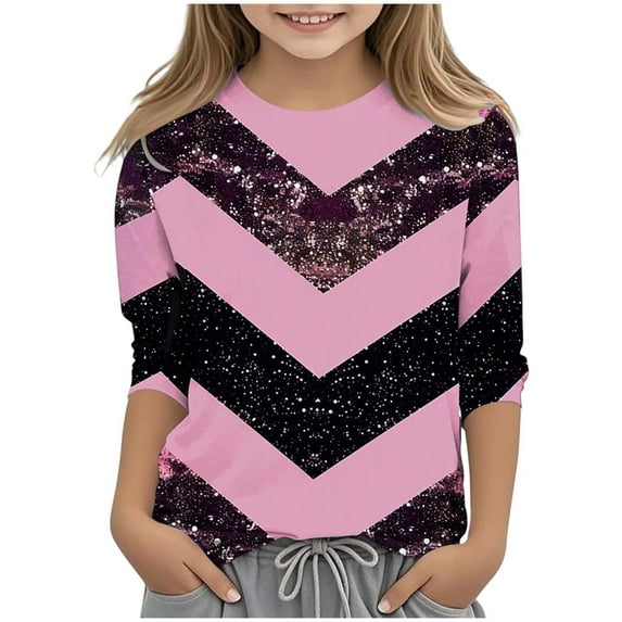 Riecok Boys Girls Long Sleeve Tee Round Neck Cute Printed 3/4 Sleeve Kids Casual and Comfortable Base Shirt Pink 3 Years