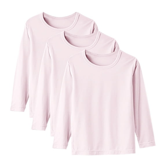 Riecok Boys Girls Long Sleeve Tee Round Neck Solod Color Pullover Comfortable Fall Winter Bottoming Shirt 3 Pack Pink 10 Years