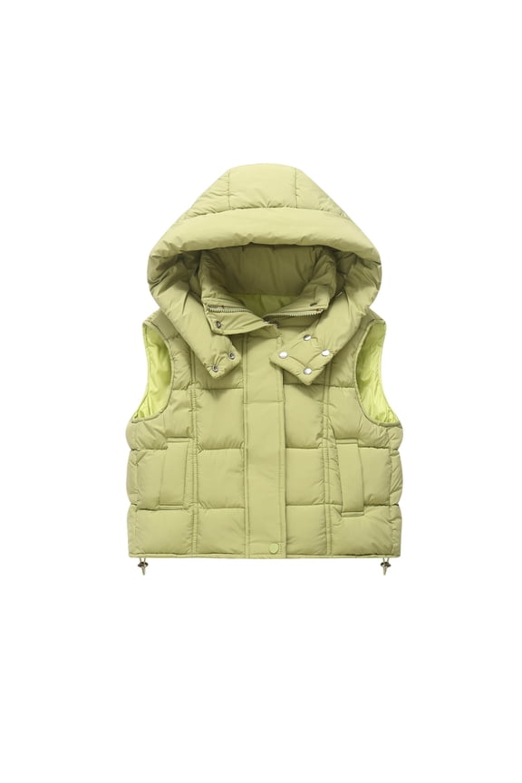 Boys Girls Quilted Vest Hooded Zip up Sleeveless Jackets Solid Waistcoat Lightweight Warm Outerwear