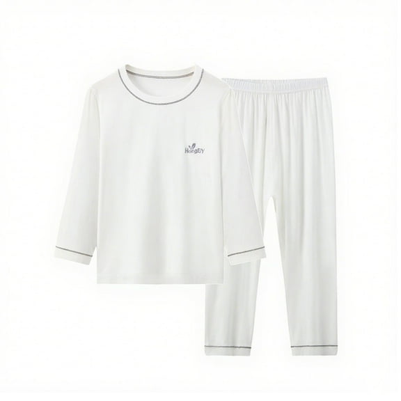 Riecok Boys Girls Thermal Underwear Sets Long Sleeve Solid Color Pullover Tops and Long Pants Fall Warm Sleepwear Sets