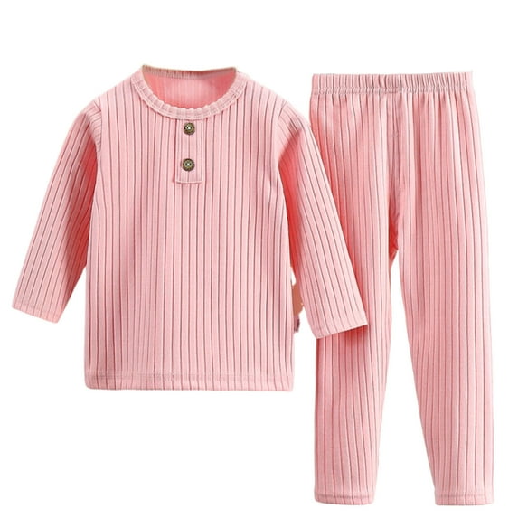 Riecok Boys Girls Thermal Underwear Sets Long Sleeve Solid Color Pullover Tops and Long Pants Soft Comfortable Bottom Sets