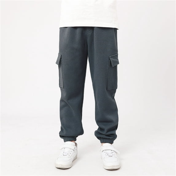 Riecok Boys Jogger Sweatpants Elastic Waist with Pockets Solid Color Casual Trackpants Dark Gray 7 Years