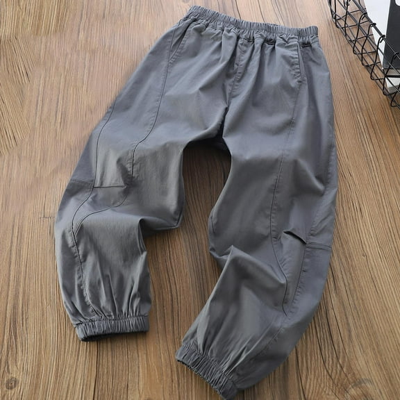 Riecok Boys Jogger Sweatpants Elastic Waist with Pockets Solid Color Casual Trackpants Gray 4 Years