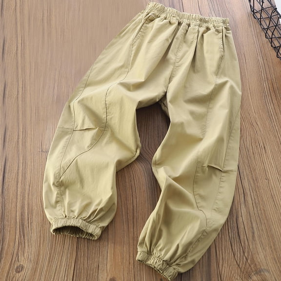 Riecok Boys Jogger Sweatpants Elastic Waist with Pockets Solid Color Casual Trackpants Khaki 4 Years
