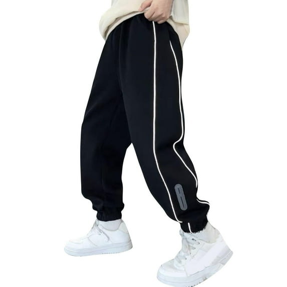 Riecok Boys Jogger Sweatpants Waisted Drawstring with Pockets Solid Color Athletic Pull on Pants Black 14 Years
