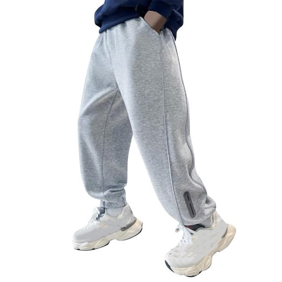 Riecok Boys Jogger Sweatpants Waisted Drawstring with Pockets Solid Color Athletic Pull on Pants Gray 12 Years